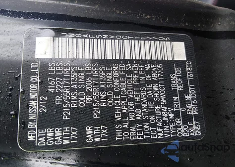 2012 Nissan Juke Sl из США, поврежденный, VIN JN8AF5MV0CT117705